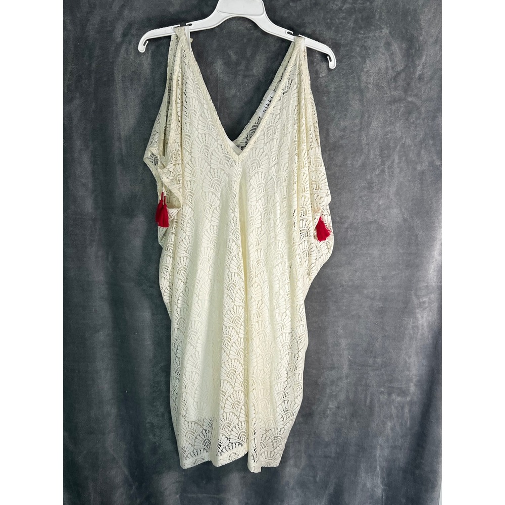 Nikki Poulos M/L Cream Lace Cold Shoulder Dress Pink Tassels Boho Festival